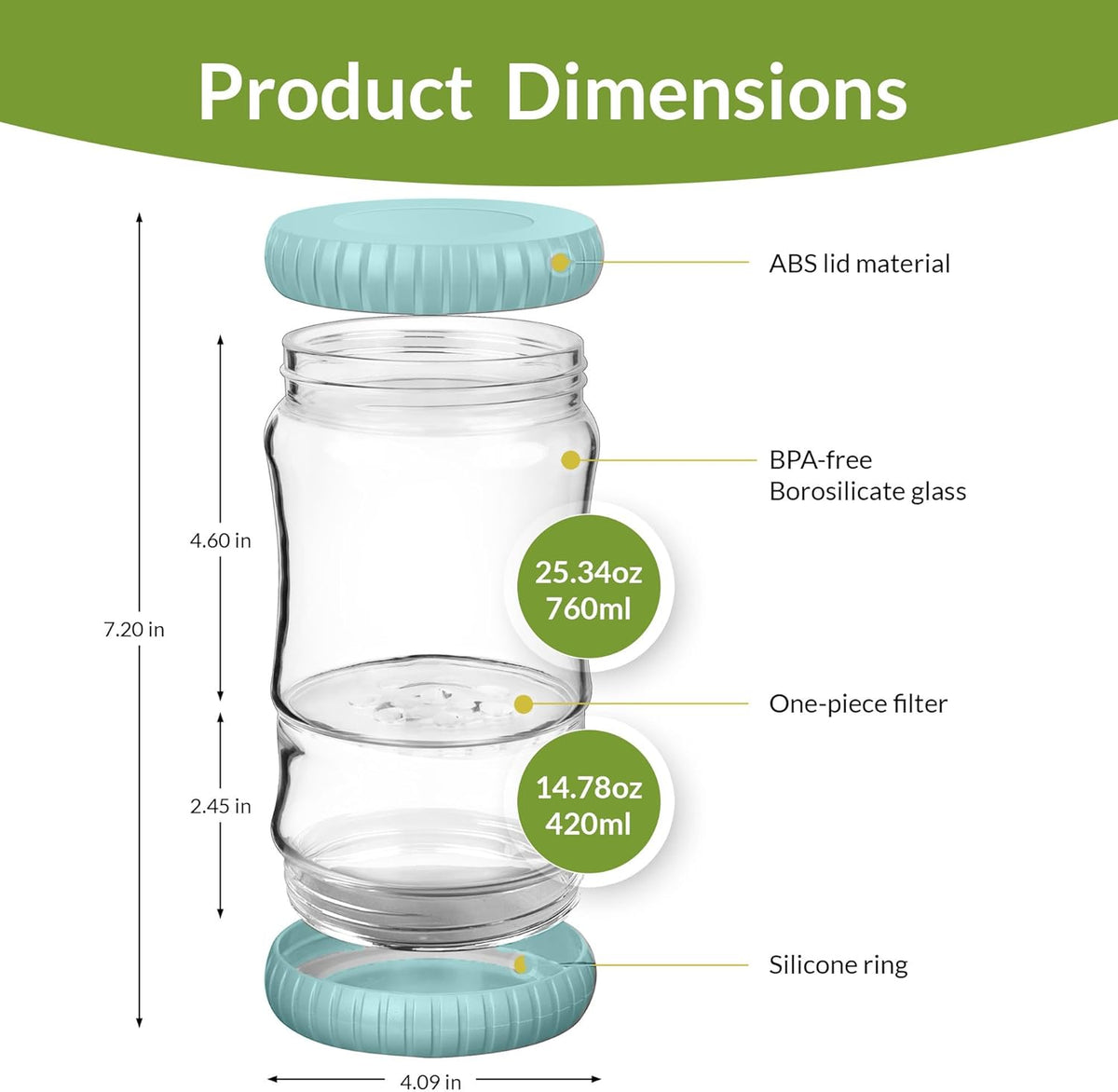 40oz Glass Pickle Jar with Strainer Flip - Pickle Storage Container with Airtight Lid, BPA-Free, Dishwasher Safe, Fermentation Hourglass Jar for Kimchi, Olives, Jalapeno, Gherkins (Blue)