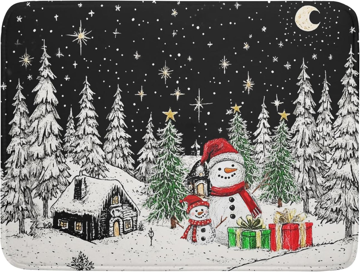 Winter Snowman Dish Drying Mat 24 X 18 in Black Microfiber Dish Pad Absorbent Holiday Kitchen Accessories