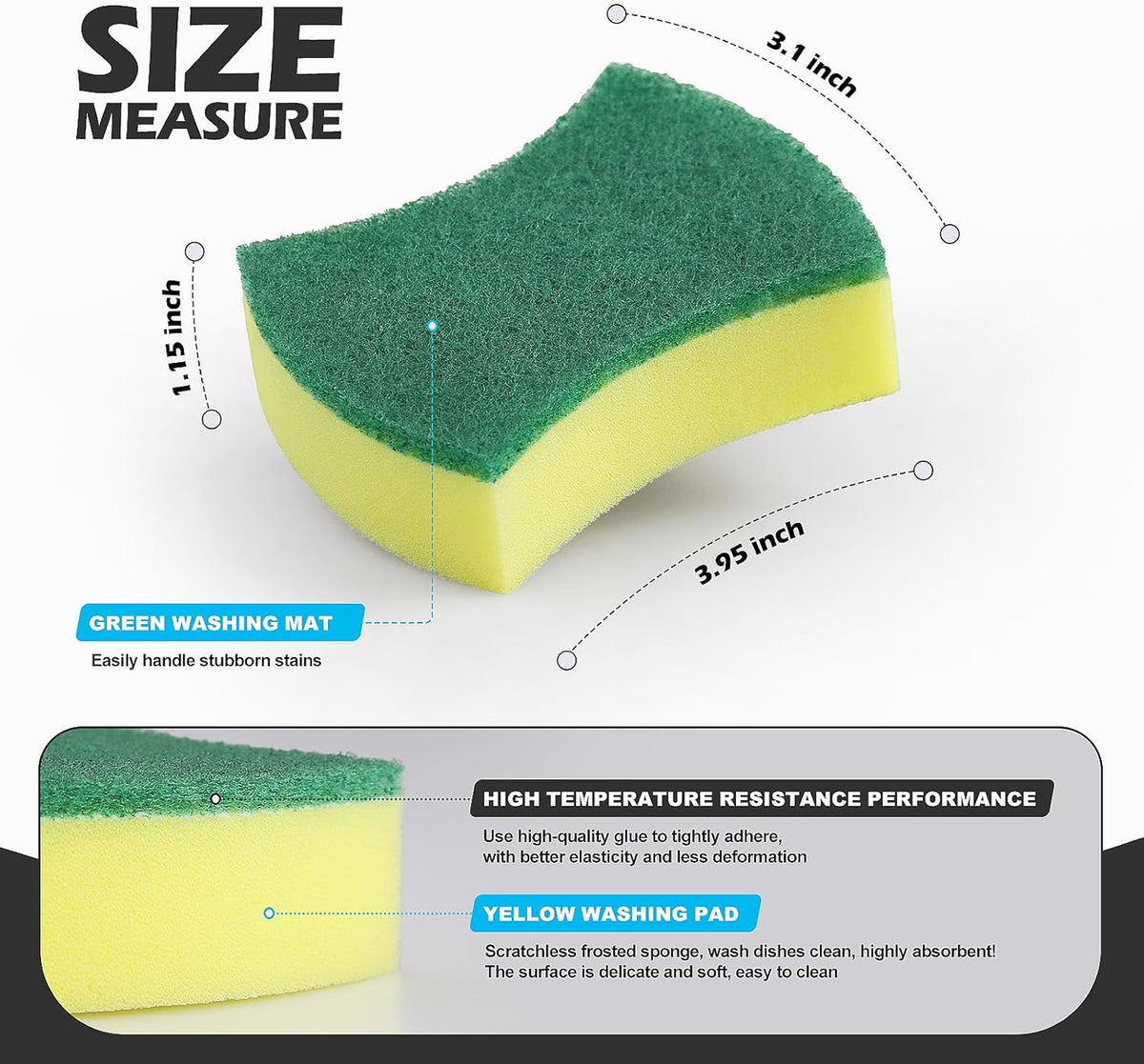 Kitchen Cleaning Sponges,96 Pack Eco Non-Scratch for Dish,Scrub Sponges