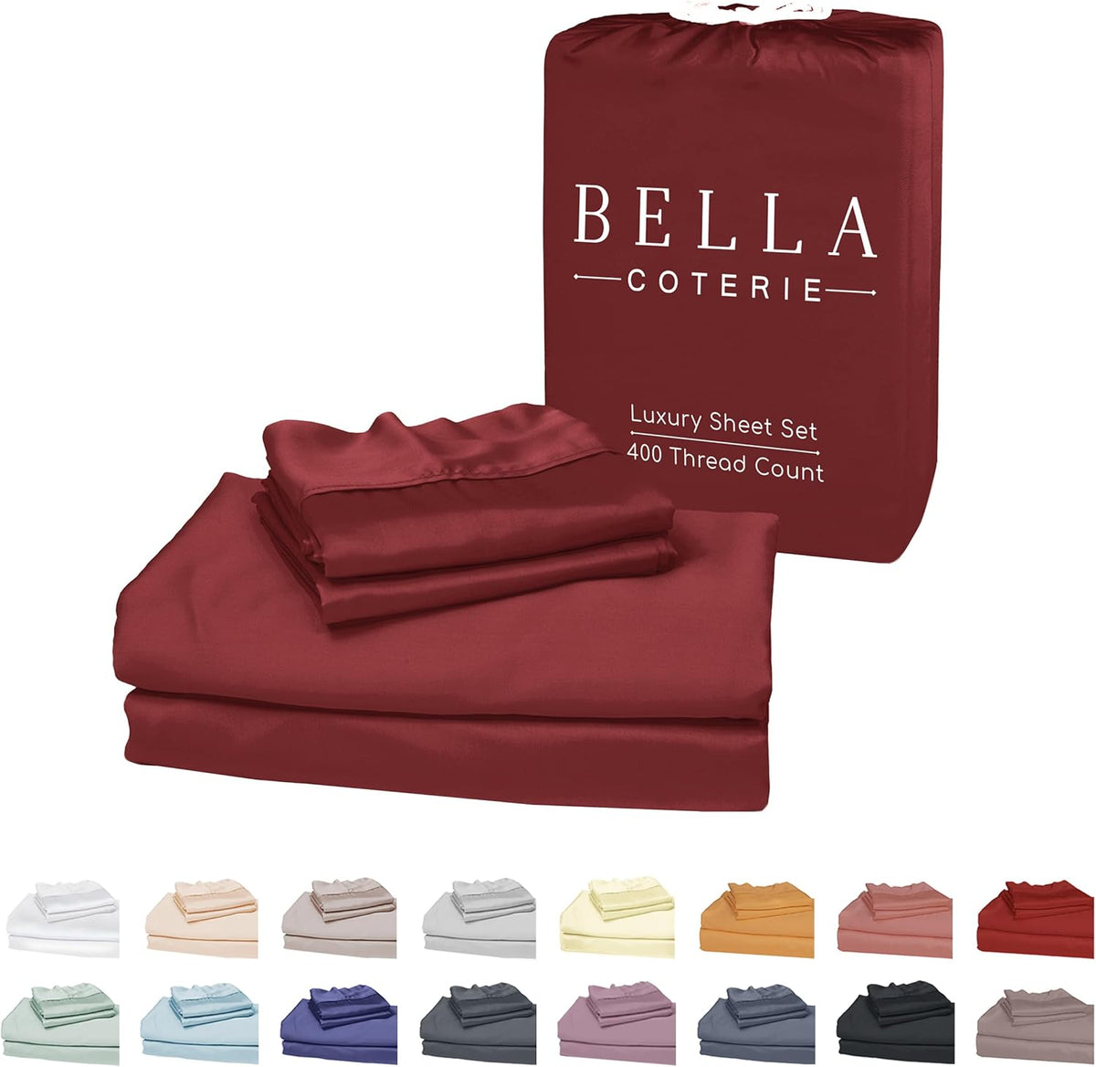 Bella Coterie Luxury Bamboo Viscose Queen Size Sheet Set | 100% Organically Grown | Ultra Soft | Cooling for Hot Sleepers | 18" Deep Pocket [Merlot]