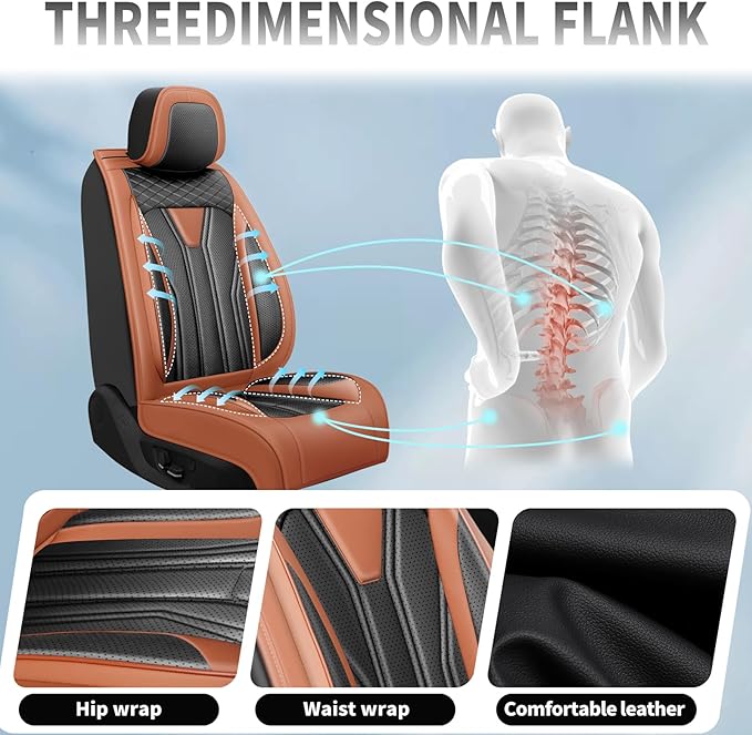 Fit Juke Car Seat Covers Compatible with Nissan Juke 2012-2015 2016 - Full Set Premium Leather， Waterproof Breathable， All-Weather Seat Cushion Protecto&Airbag Compatible（Brown & Black