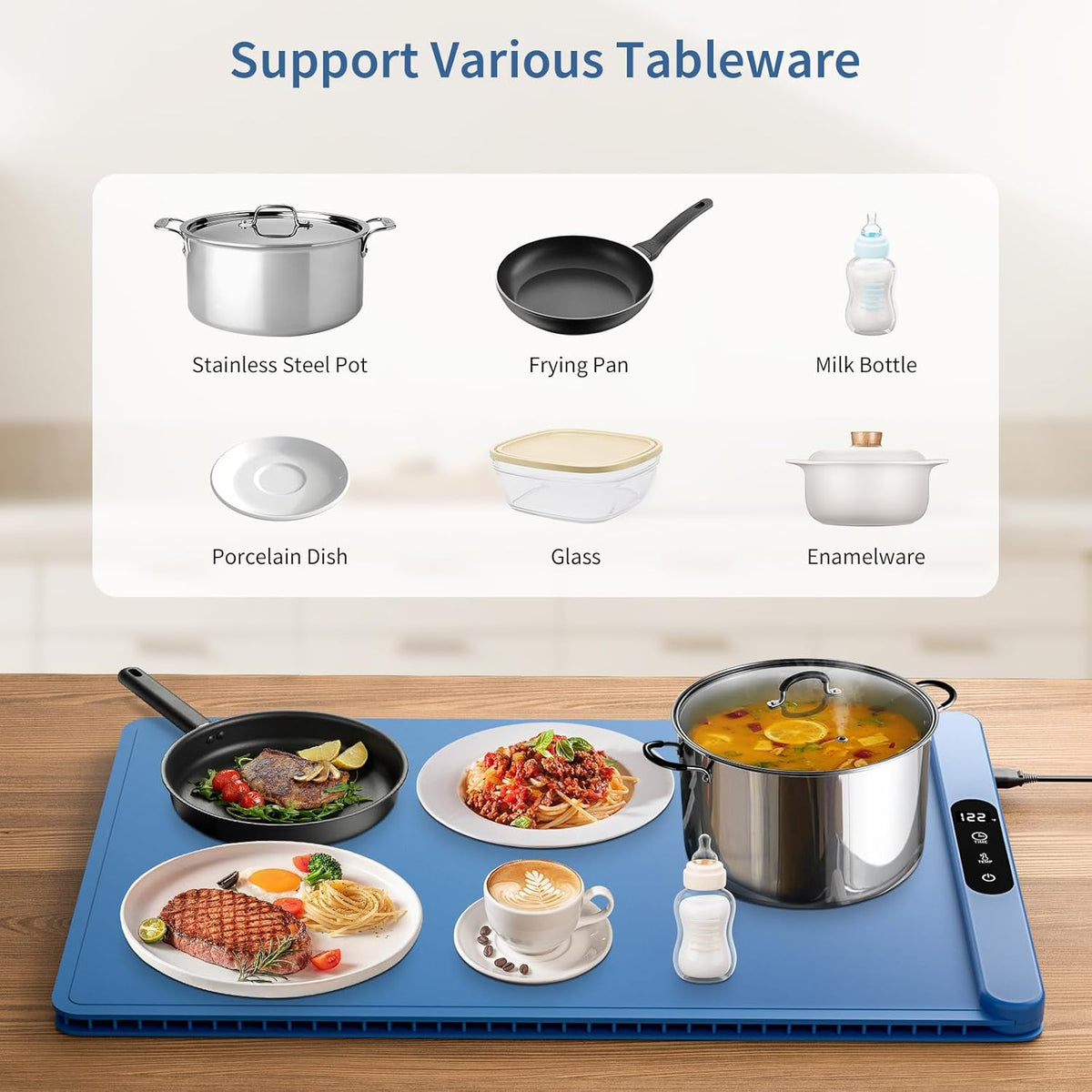 Upgrade Graphene Food Warming Mat, Fast Full Surface Heating Electric Warming Tray, Portable Rollable Food Warmer for Parties Buffet with 6 Temperature and Timer Settings, Gifts for Mom Wife