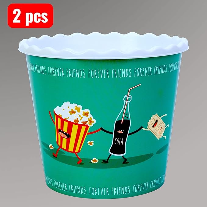 Modern Style Reusable Plastic Popcorn Box/Popcorn Containers/Popcorn Bowls Set for Movie Theater Night - (BPA Free - 8 Pack - 75 oz) (Popcorn Mix Y)