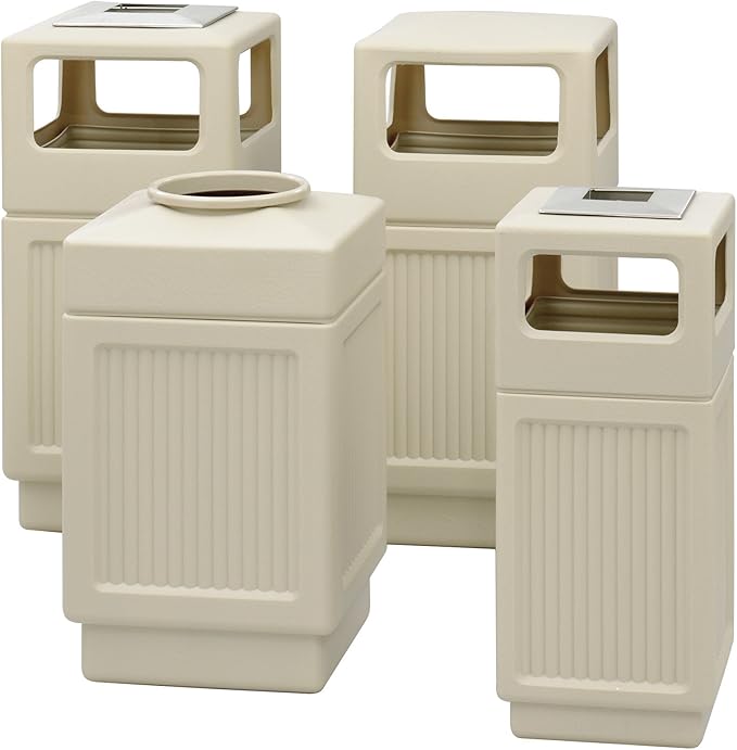 Safco Canmeleon Trash Can, 38 Gallons, Indoor and Outdoor Use, Durable & Weather-Resistant Commercial Garbage Can, Tan