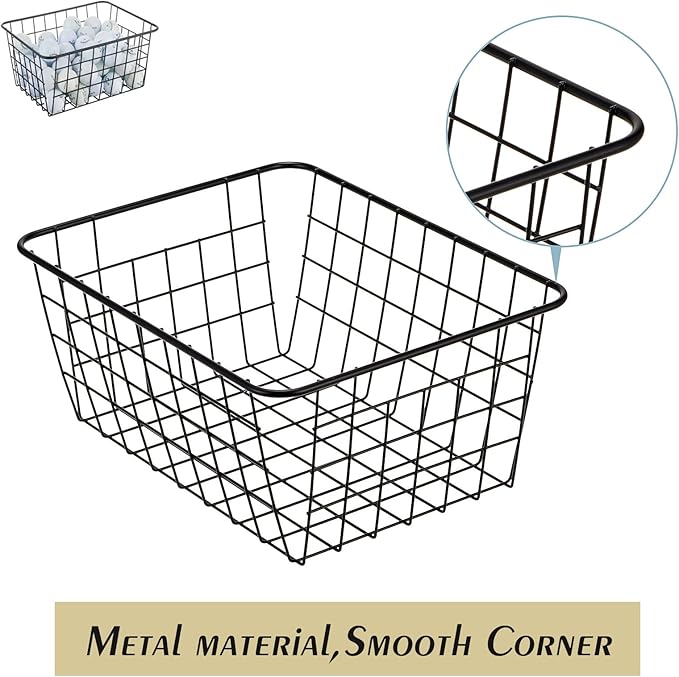 Wire Kitchen Storage Basket 5 Packs,Perfect Pantry Organization Accessories Basket,Laundry,Countertop Organization,Suitable for Kitchen,Bathroom,Bedroom,Tabletop,Stackable,Black