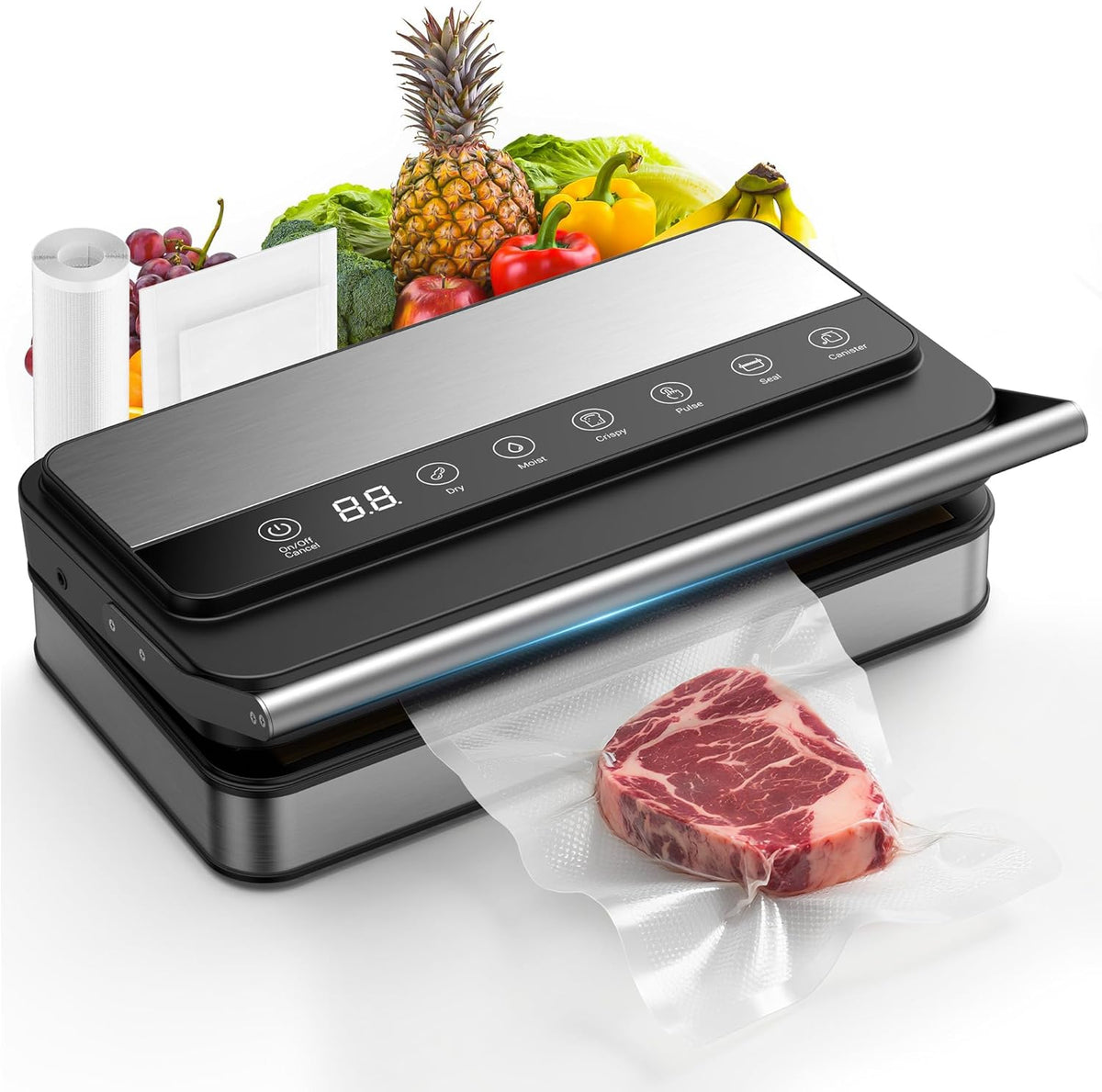 85Kpa Food Vacuum Sealer with Digital Timer, Built-in Cutter, and Storage Box