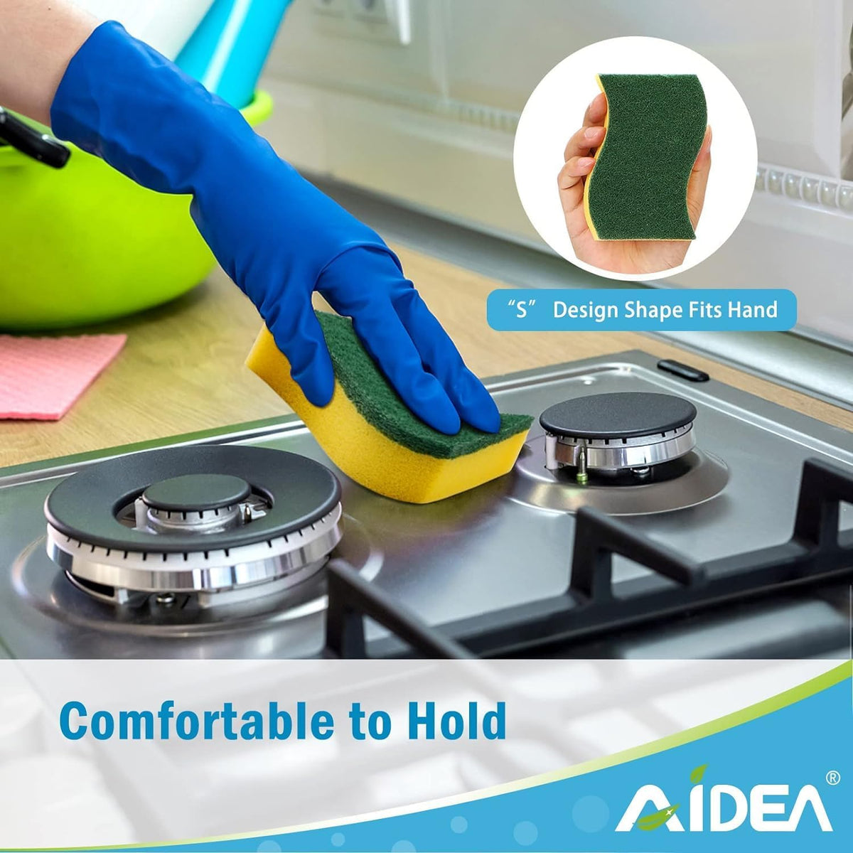 AIDEA Heavy Duty Scrub Sponge-12 Count, Kitchen Dish Sponge, Stink-Free Cleaning Sponge, Effortless Cleaning Eco Scrub Pads for Dishes,Pots,Pans All at Once