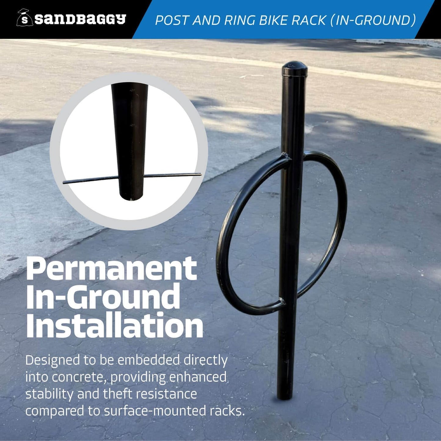Sandbaggy Post and Ring Rack - In Ground - Commercial Outdoor Bike Parking & Storage Racks (Green, 10)