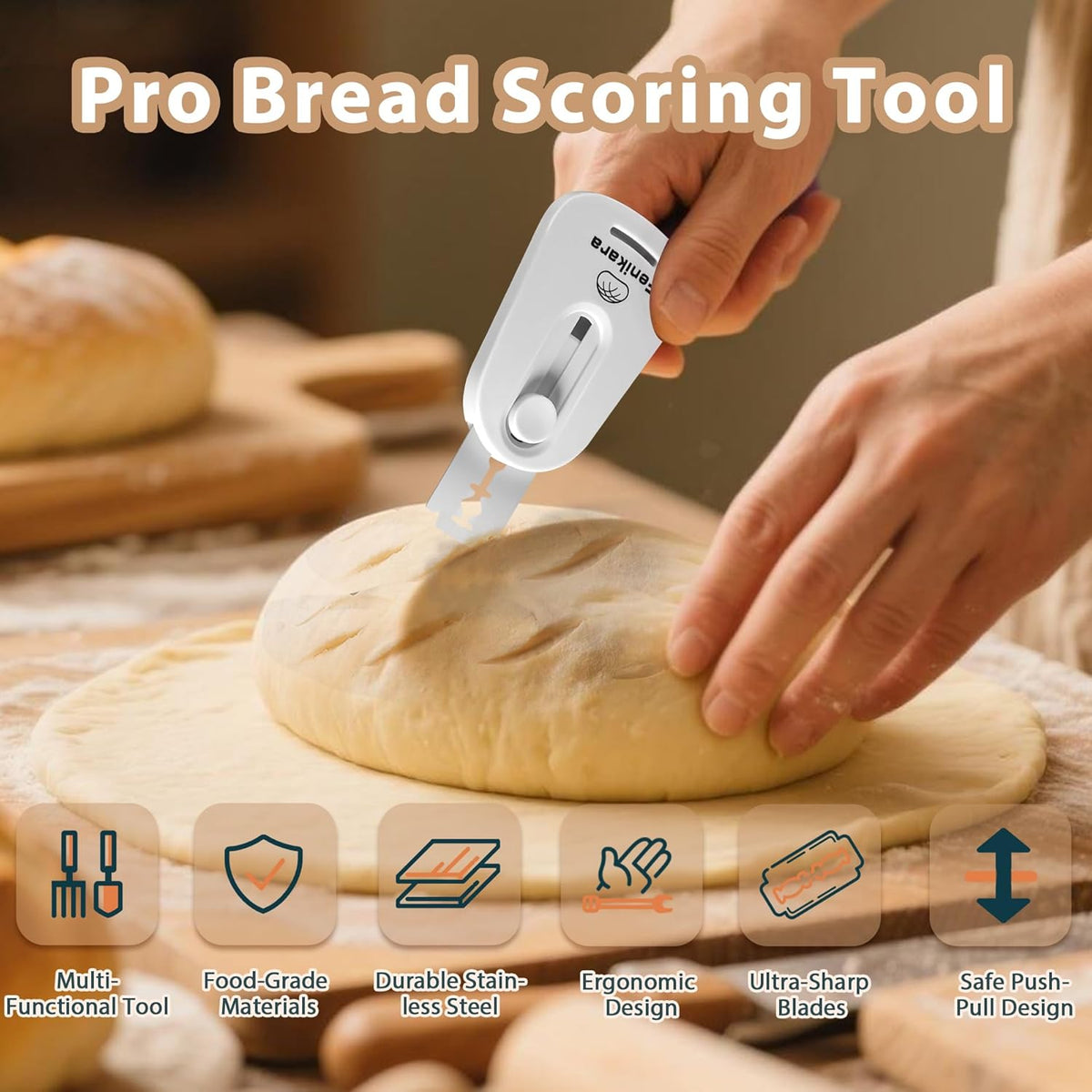 Premium Magnetic Bread Lame & Versatile Bread Scoring Tool - Professional Sourdough Scoring Tool and Lame Bread Tool with 10 Razor Blades & Scoring Patterns Booklet (light gray)