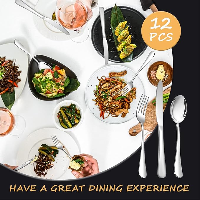 Silverware Set,SANTUO Stainless Steel Knives Spoon Forks Set for Home, Kitchen and Restaurant, Mirror Polished& Dishwasher Safe (12pcs-Silverware set)