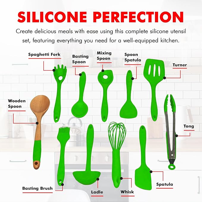 Chef Craft Premium Utensil Set Kitchen, Green, 11 Piece Set (42107)