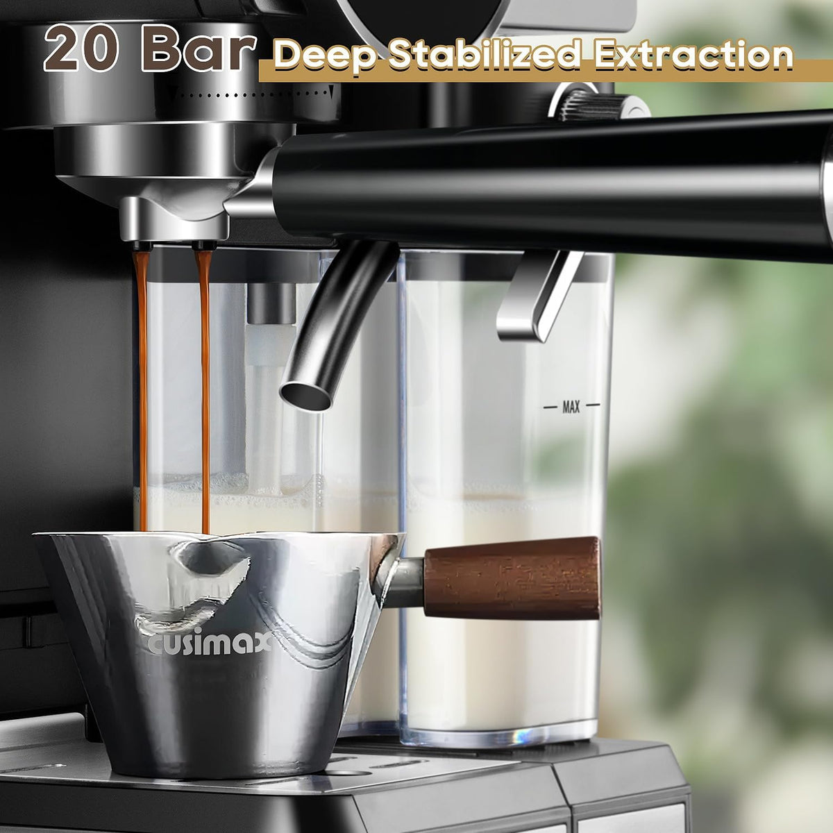 CUSIMAX Expresso Coffee Maker with Milk Frother, Cappuccino Machine Makes Espresso, Cappuccino, and Lattes with One-Touch Ease, and the Manual Mode Makes Creative Coffees with Cleaning Function