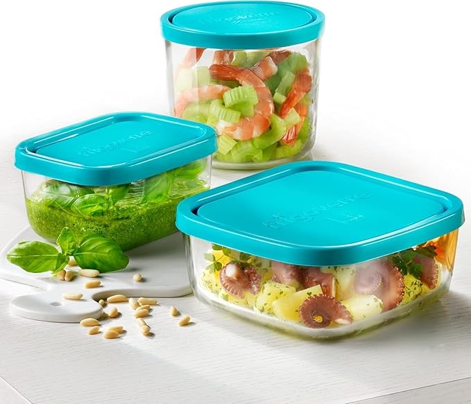 Bormioli Rocco Frigoverre Square Glass Food-Storage Containers with Lids, Set of 3