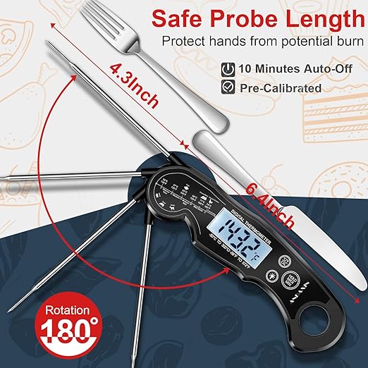 Meat Thermometer Digital - Fast Instant Read Food Thermometer for Cooking, Candy, Outside Grill, and Roast, Digital Food Thermometer with Backlight LCD & Calibration