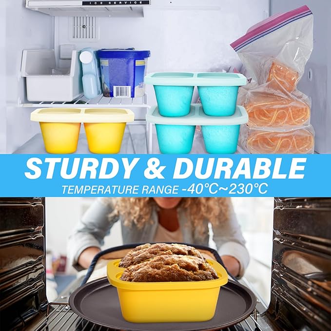 Mossime Silicone Soup Freezer Molds: 1 Cup Silicone Freezer Trays with Lid - 4 Packs Easy Release Soup Freezer Containers - 250ml 125ml Portion Large Cubes for Ice Soup (2, Blue/Yellow)