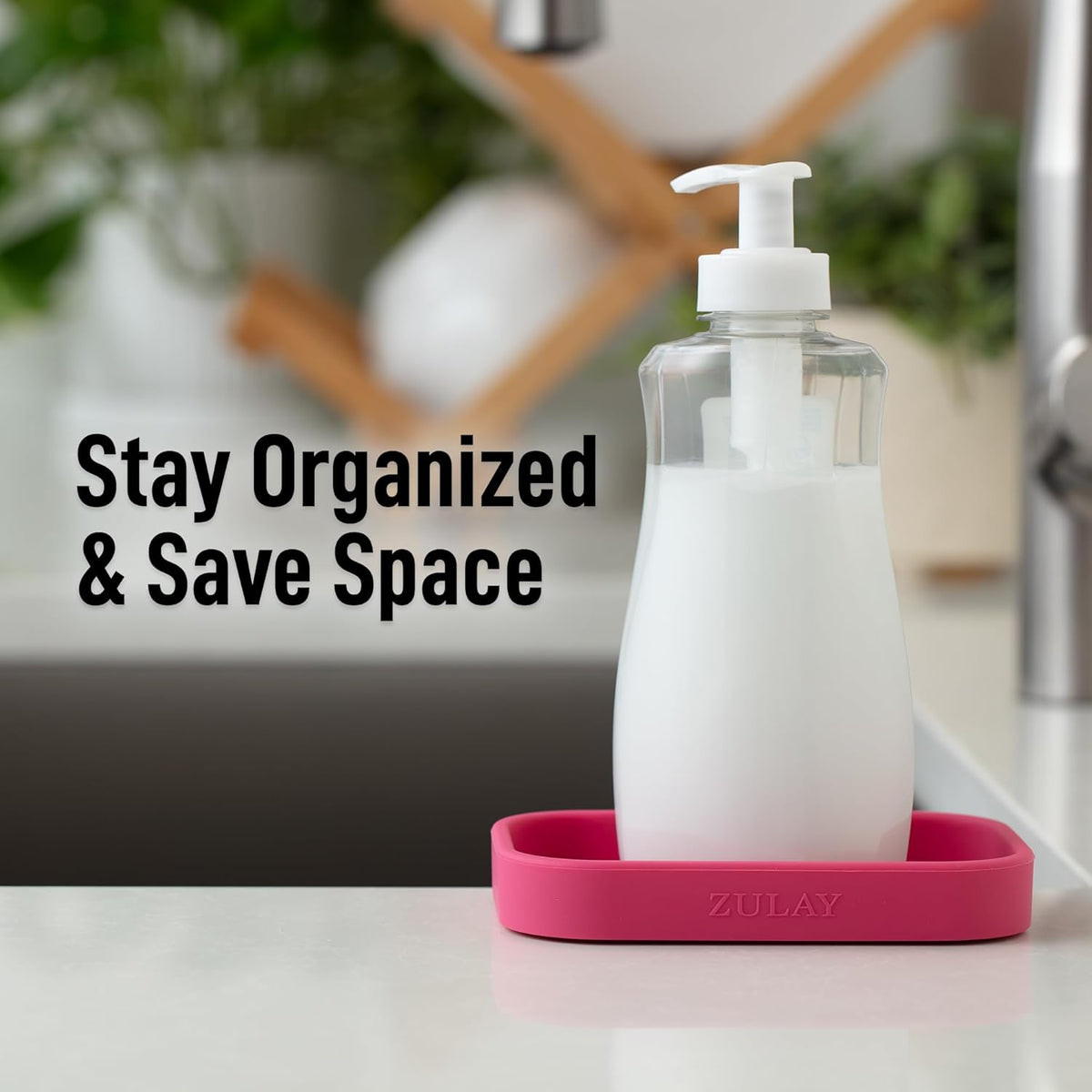 Zulay Kitchen Small Silicone Sponge Holder (4.9x3.3”) – Space-Saving Sink Organizer Tray for Sponge, Soap, Brush & More – Compact Non-Slip Dish for Kitchen & Bathroom (Honeysuckle)