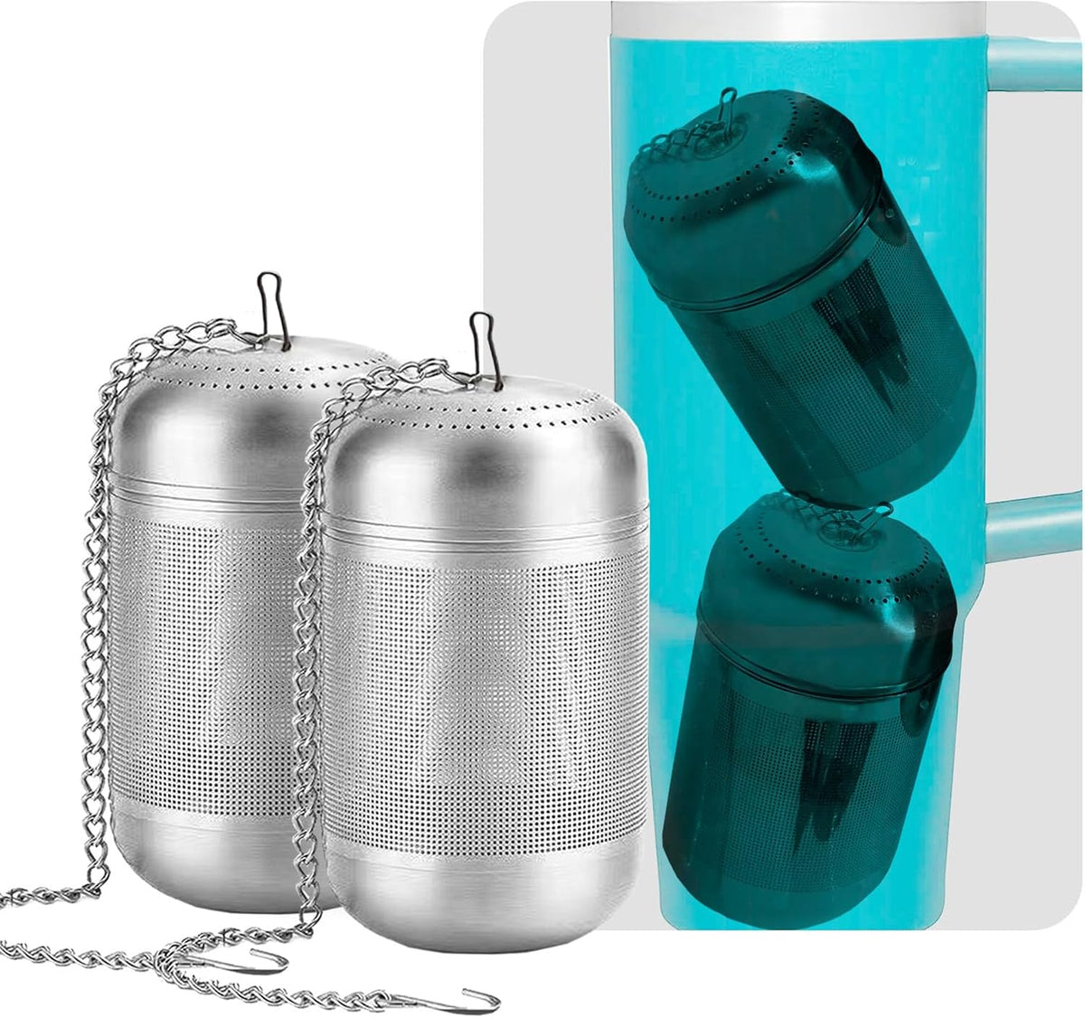 2 Pcs Tea Infuser for Loose Leaf & Fruit Infuser Insert – Extra Fine Mesh Strainer, 316 Stainless Steel with Screw-Top Lid, Reusable Filter for Herbs, Lemon, Cucumber, Coffee & Spices