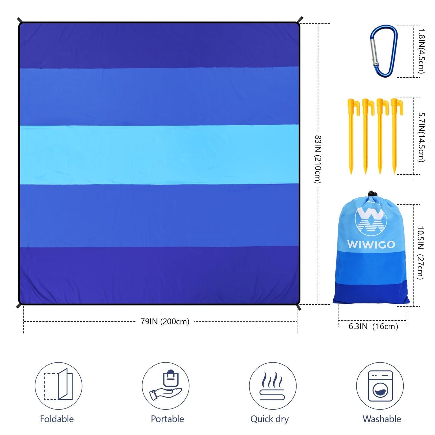 WIWIGO Beach Blanket Mat Waterproof Sandproof for 2-8 Adults Quick Drying