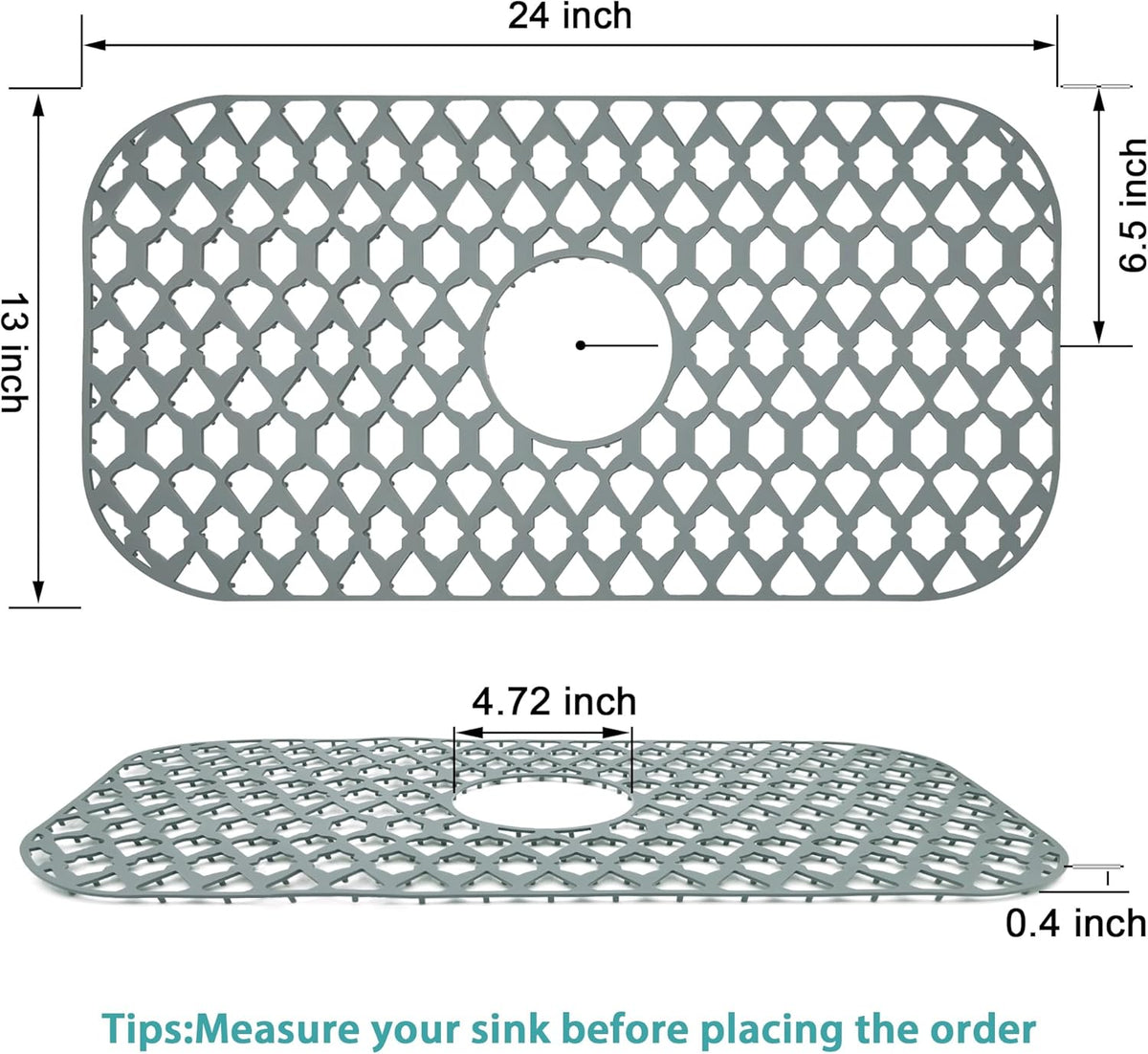 Silicone Sink Protectors - 13x11 & 16x12 & 19x14 & 22x13 & 24x13 & 26x14 & 28x14 & 30x16, Large Grid Mats for Farmhouse Sink (24'x13', Center Drain)