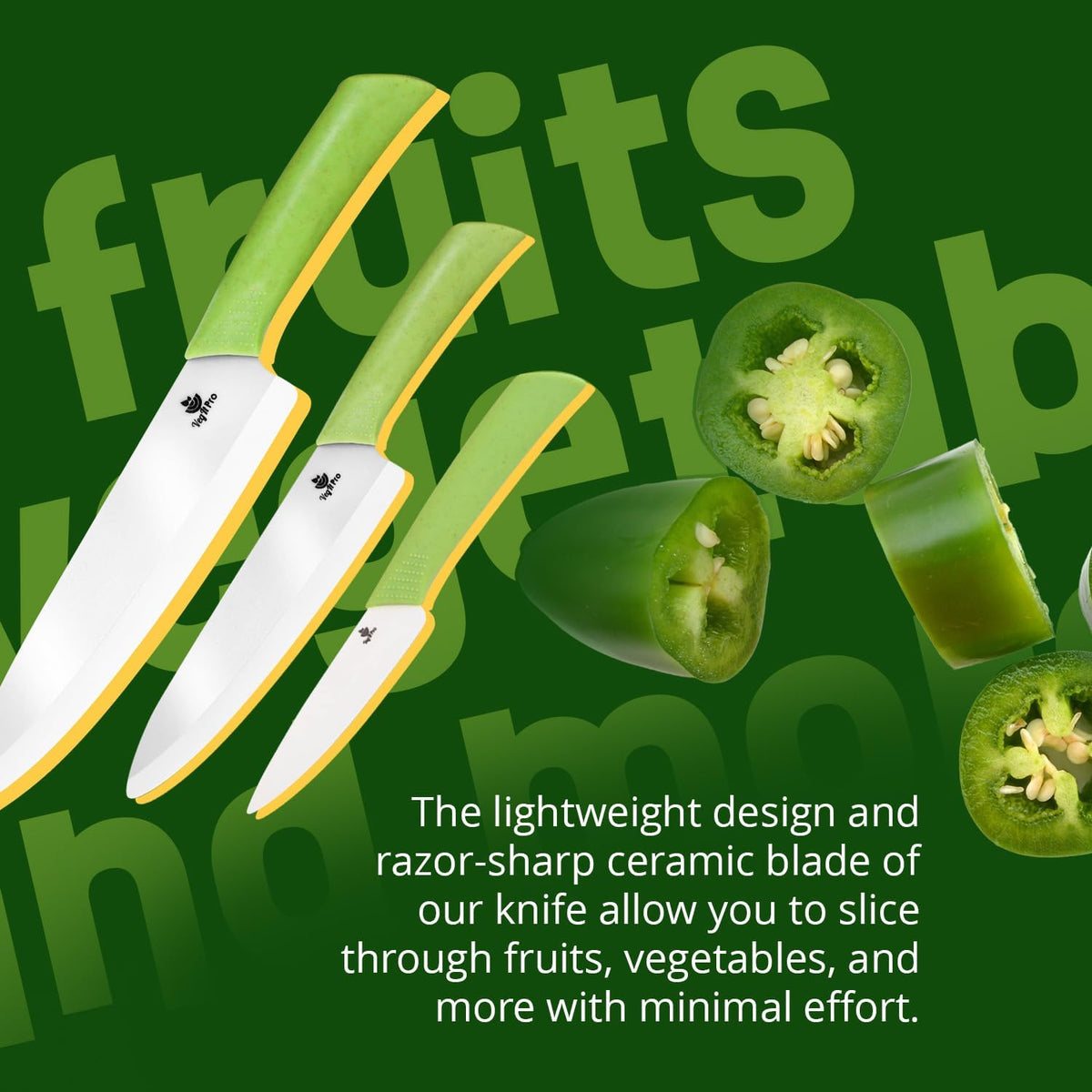 Ceramic Knife Set with Ergonomic Handle, Non-Reactive and Professional Chopping Knife Featuring Sharp, Santoku Blades for Cutting Vegetables & Fruits, Ceramic Kitchen Knives Set of 3 - 6”, 4”, 8”