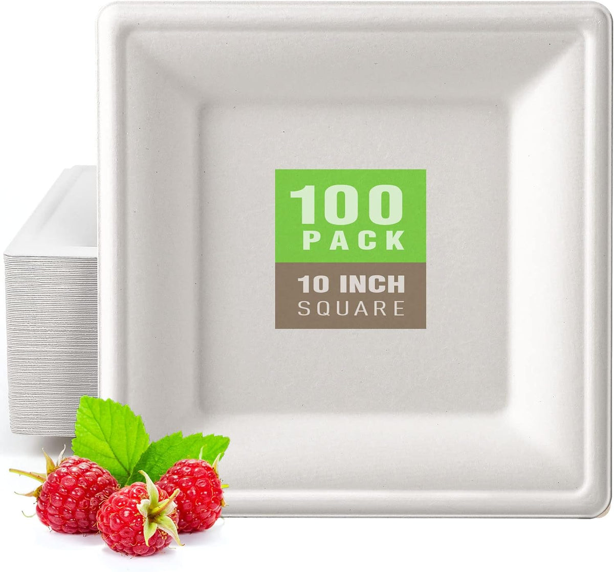 Gezond 100 Pack Compostable Square Paper Plates 10 Inch Disposable Plate Large Square Dinner Plate Biodegradable White Plates for Party