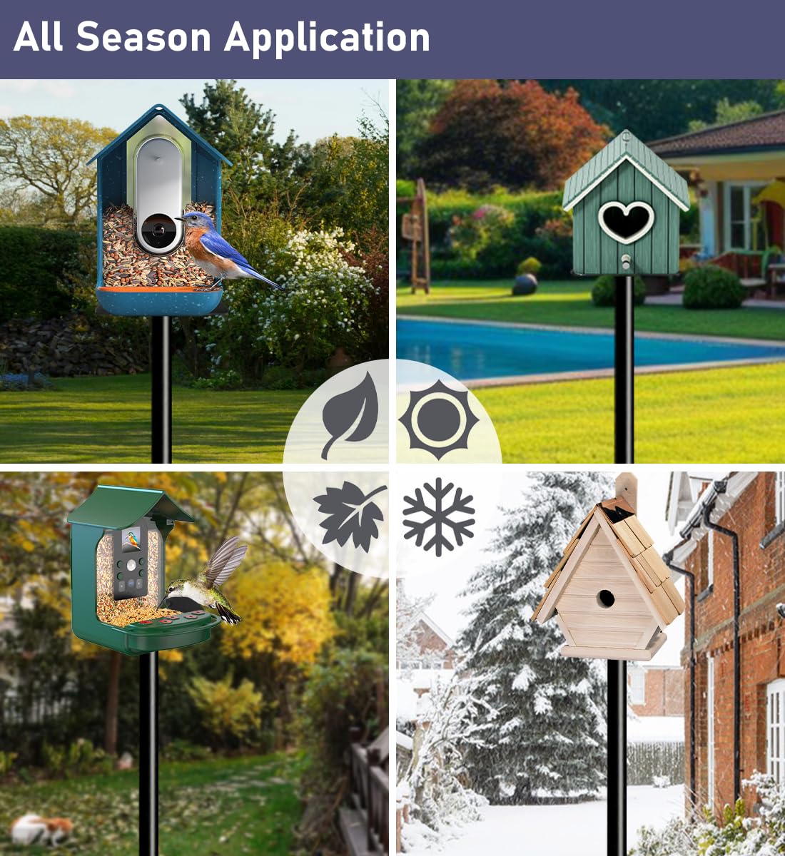 Ansionsol 75 Inch Smart Bird Feeder Pole with 5-Prong Base, Adjustable Bird House Pole Mount Kit for Outdoors, Heavy Duty Feeder Stand for Wild Birds Watching, Black