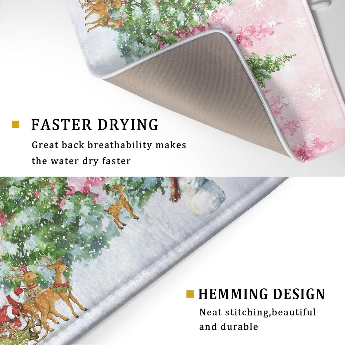 Winter Dish Drying Mats for Kitchen Counter Watercolor Forest Decoration Coffee Mat for Holiday Decor