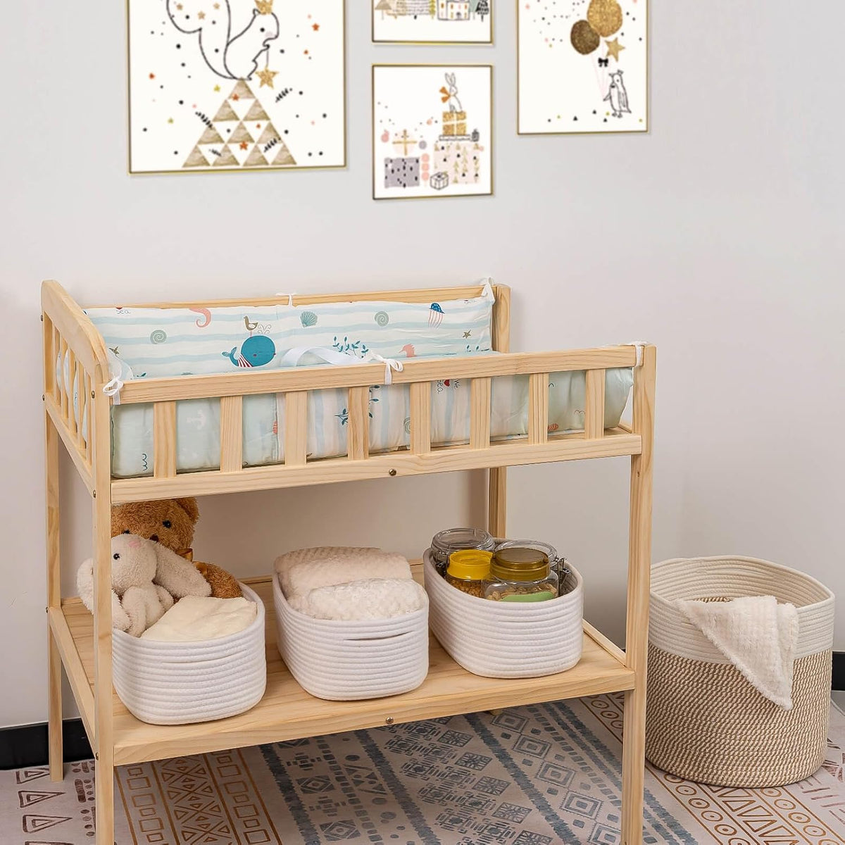 CubesLand Off White Small Storage Baskets for Shelves, Closet Organization Storage Bins Empty Gift Basket Baby Nursery Woven Baskets for Organizing, Rectangular Clothes Closet Shelves Baskets 3 Packs