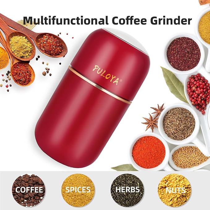 Electric Coffee Grinder for Beans, Spices, Herbs, Grains and Nuts, Stainless Steel Blades, 2.8 oz, Red