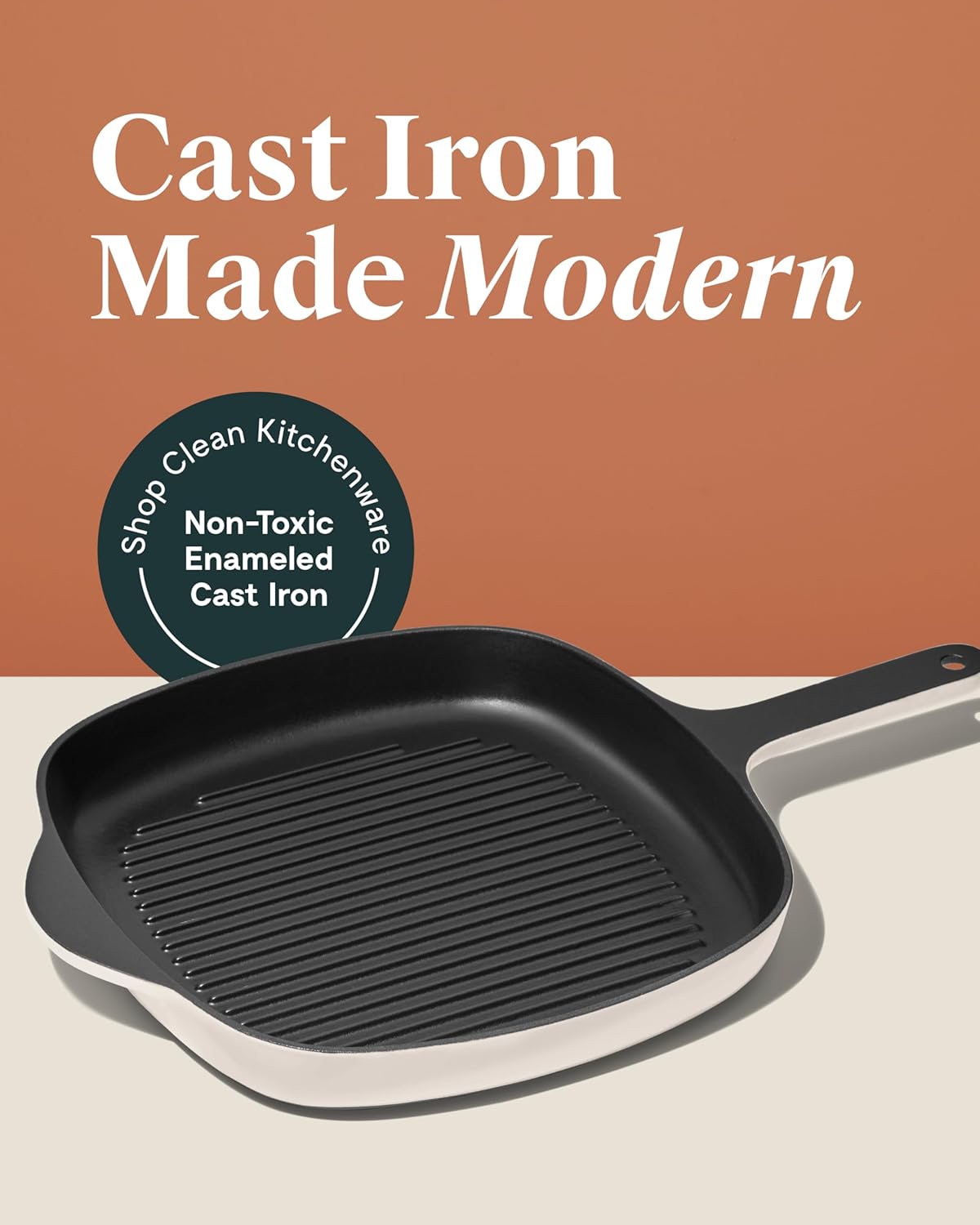 Caraway Enameled Cast Iron Grill Pan - 10.5” Grill Pan for Stovetop Cooking - 3 Layer Enamel Coating - No Seasoning Required - Compatible With All Stovetops - Free From Forever Chemicals - Light Mist