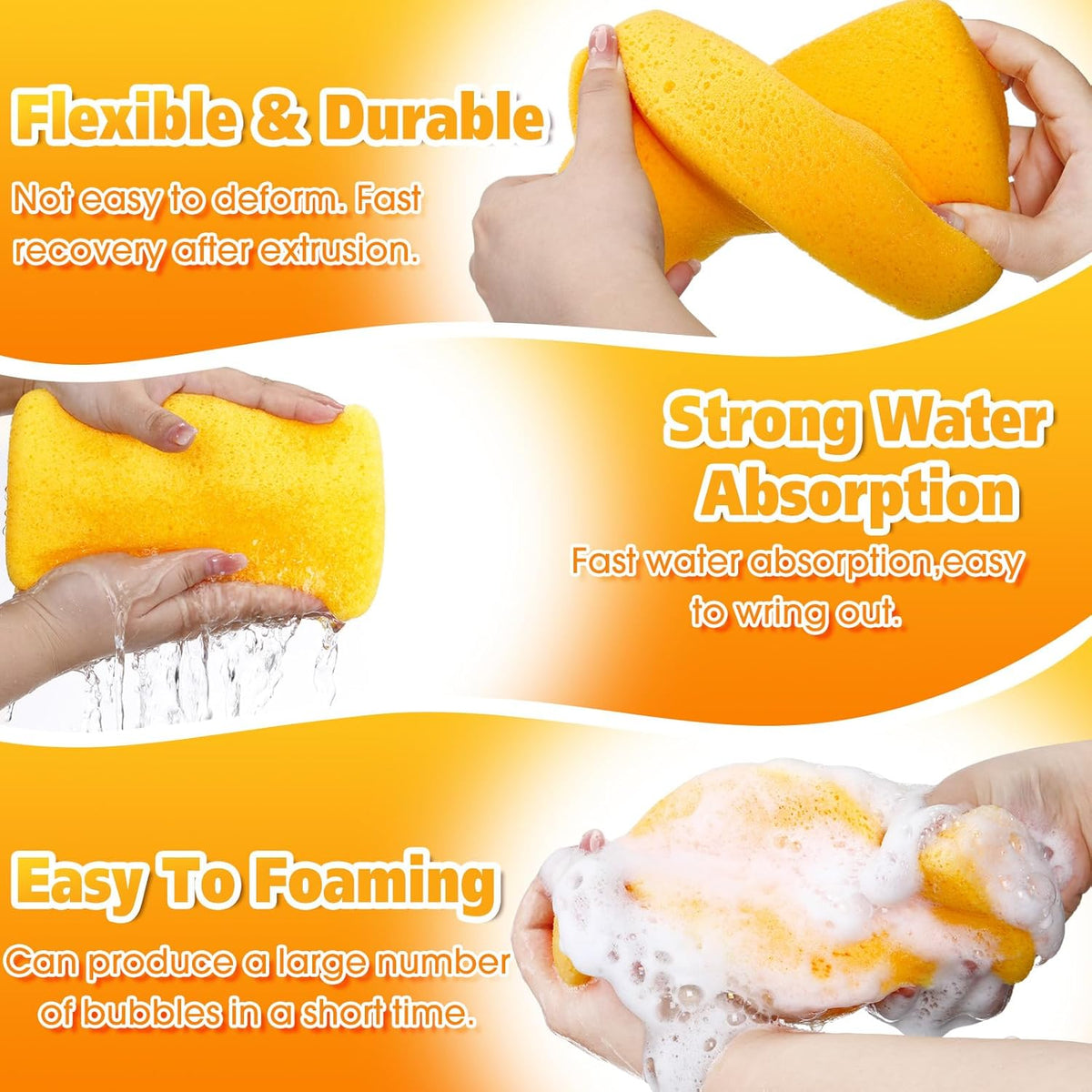 Tioncy 48 Pcs Large Sponges Bulk 7.5 x 5.5 x 1.9 Inch Grouting Car Wash Foam Cleaning and Washing Sponge Commercial Foam Large All Purpose for Cleaning Dishes Car Tile Bike (Yellow)