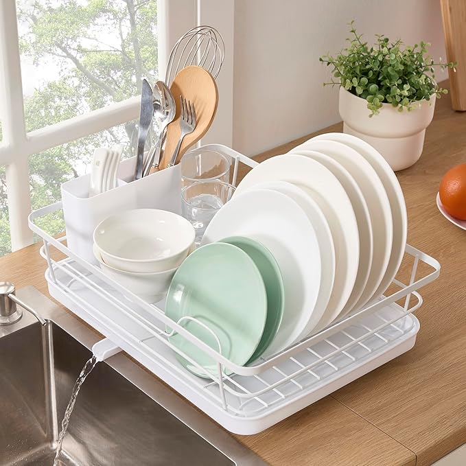 Dish Drying Rack 3 Piece Dish Drainer with Drainboard Set for Kitchen Counter ✅– Dish Rack with Removable Utensil Holder & Swivel Spout for Countertop ✅– DishRack for Plates, Cups & More, White