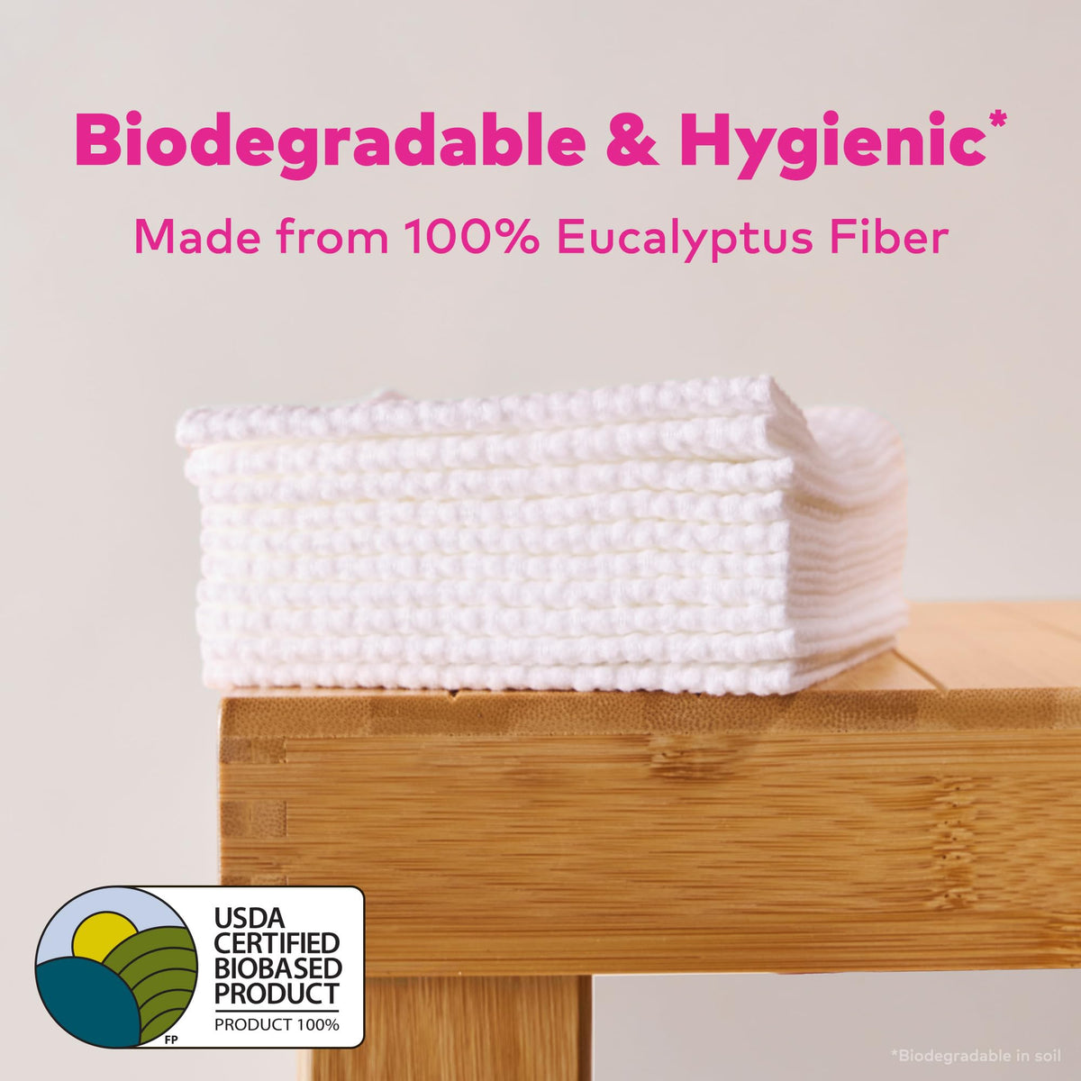 MakeUp Eraser Cloud Clean Eco Towelettes, Certified 100% USDA Biobased Face Towel, Biodegradable Disposable Face Towelette, Dry Wipe Made From Ultra Soft, 100% Eucalyptus Fibers, 60ct., 1 pack