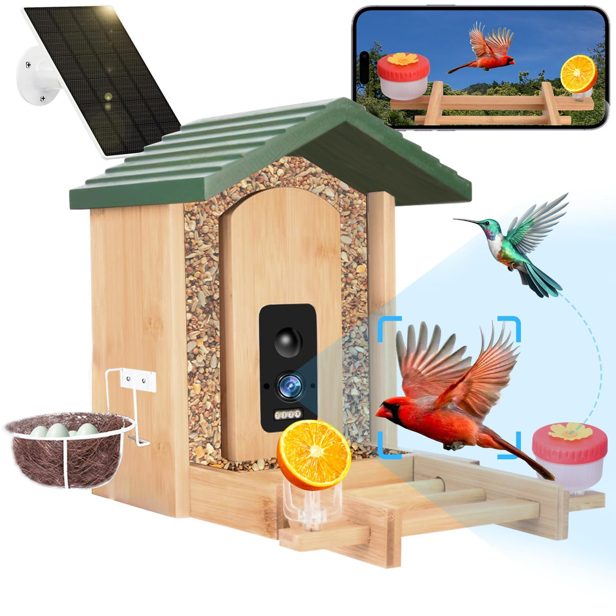 Smart Bird Feeder with Camera Solar Powered, 4K UHD Video Live Stream 8MP Photos, AI Bird Species Identification, Instant Arrival Alerts, Weatherproof Bamboo Design, Best Gift for Bird Lovers