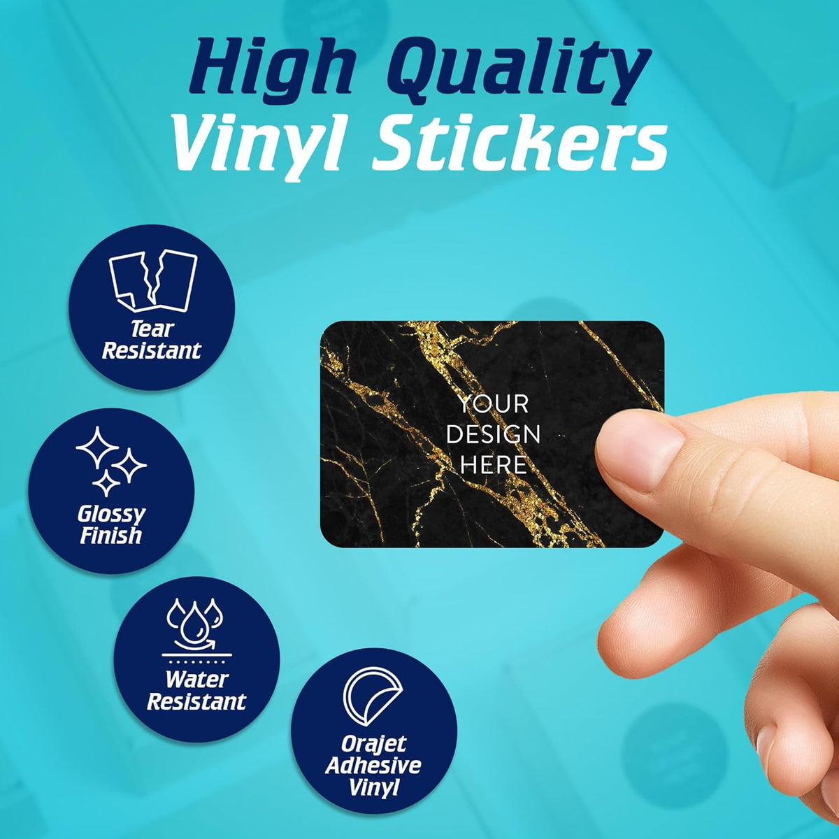 100 Custom Vinyl Stickers - Upload Your own Image, Text, Design, Logo - Personalized Logo Labels for Handmade, Packaging, Bottle, Jars, Candle, Brand Stickers (Black Gold Marble, 4x2)