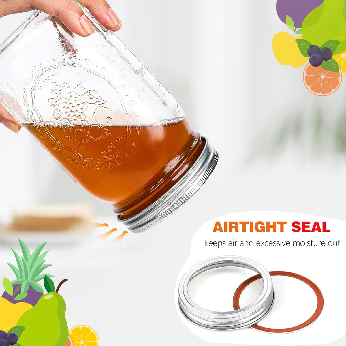 Mason Jars 32 oz Wide Mouth - 12 Pack Quart Glass Mason Jars with Airtight Lids and Bands for Canning, Pickling, Food Storage, Fermenting, Leak Proof, Reusable