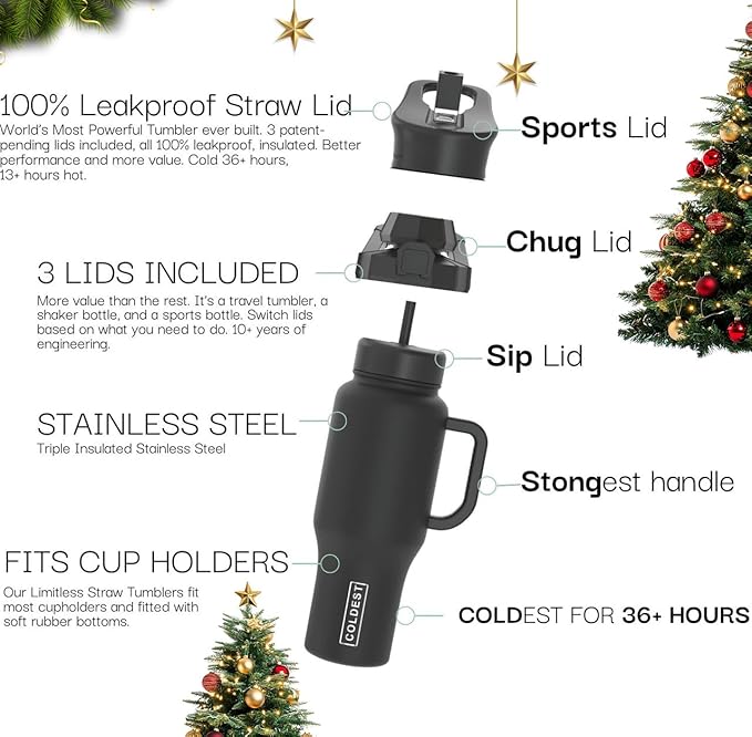 Coldest Tumbler with Handle and Straw, 100% Leak Proof Insulated Tumbler with Lid and Straw (3 Lids), Stainless Steel Tumblers for Women & Men, Cup Holder Friendly, 46 oz (Across Universe)