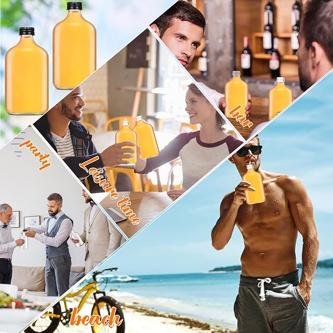Gejoy 24 Pcs Mini Liquor Bottles Reusable Glass Flask Bottles with Black Caps Clear Empty Alcohol Shot Jars Small Champagne Jars with 4 Funnels for Wine Weddings Party Favors Christmas(8.5 oz)
