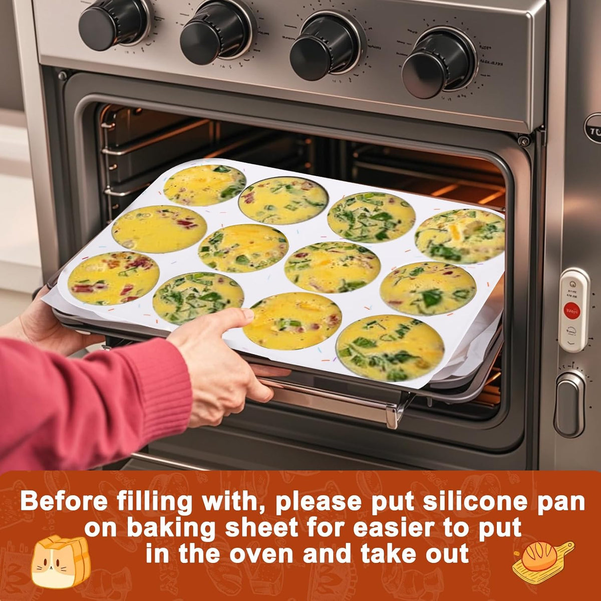 Juome Silicone Egg Bite Molds - 12 Cups Silicone Muffin Pans for Baking, Nonstick Cupcake Pan Silicone Mold for Making Tarts, Meatloaf and Mini Cheesecakes