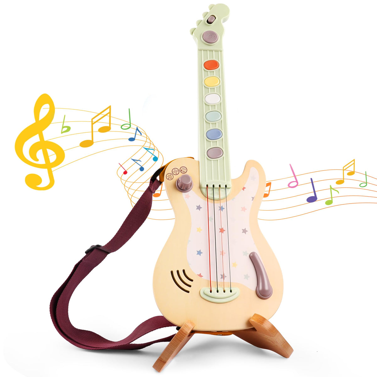 FReniland Electric Guitar Toy for Kids – Rock Style Musical Guitar with Real Strings, Pressable Buttons & Sound Effects, Musical Instrument for Toddlers Boys Girls Ages 3–6