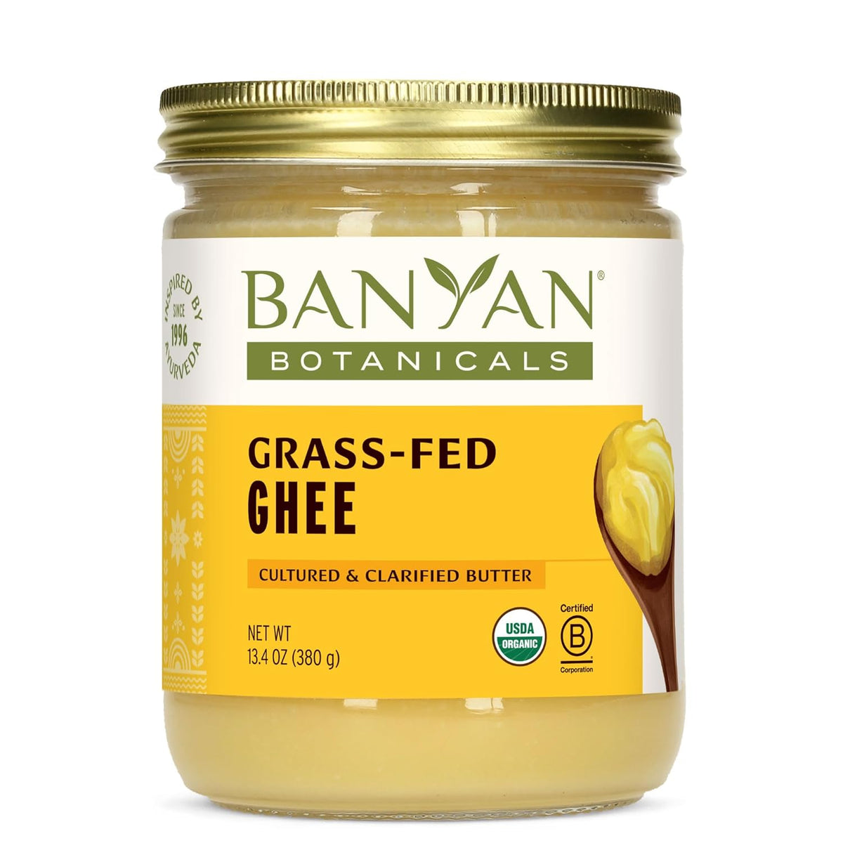 Banyan Botanicals Grass-Fed Ghee – Original Cultured Organic Ghee (Clarified Butter) – Tasty Oil & Butter Alternative for Cooking & Baking – 13.4 oz – Non-GMO Gluten Free Vegetarian