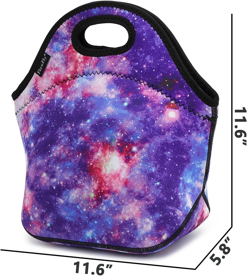 FlowFly Neoprene kids Lunch box Insulated Soft Bag Mini Cooler Thermal Meal Tote Kit for Boys, Girls,Men,Women,School,Work, Office, Galaxy