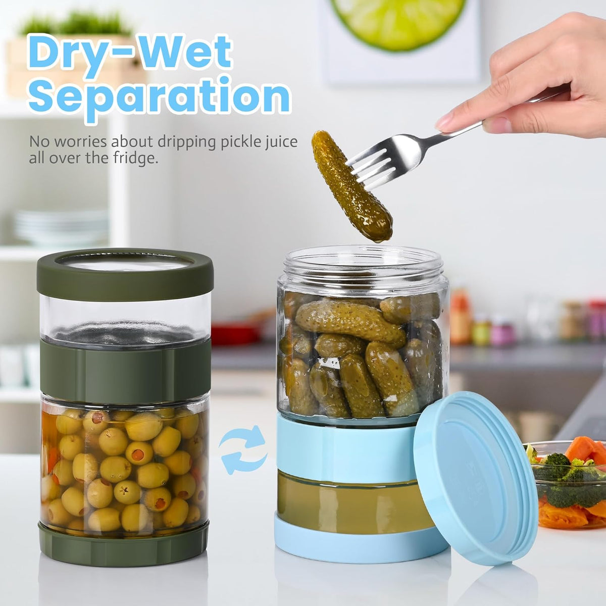 Glass Pickle Jar with Strainer Flip, 56oz Airtight Pickle Container, Leak-proof Juice Separator Pickle Flip Jar with Sealing Silicone Ring for Olive, Sliced Pickle and Jalapeno, Dishwasher Safe