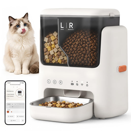 Automatic Cat Feeder, Dual Hopper for Meals & Treats, App Control