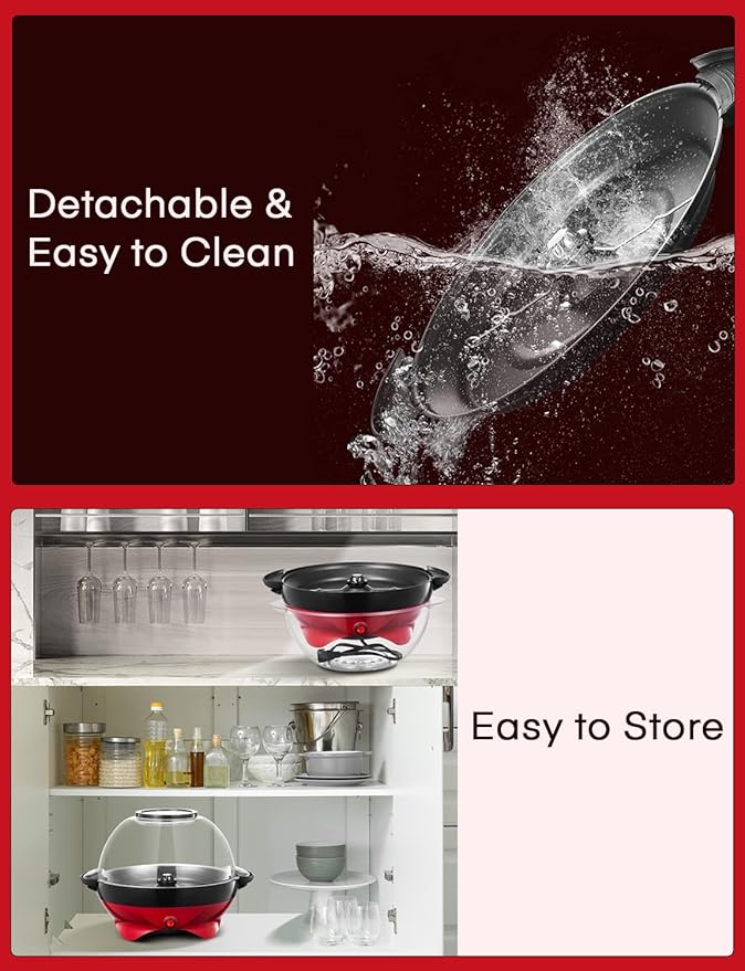 Popcorn Machine, FOHERE 6.3 Quarts Electric Hot Oil Popcorn Popper Machine with Stirring Rod, Large Lid for Serving Bowl and Convenient Storage, Removable & Nonstick Plate, 28Cups, Two Measuring Cups
