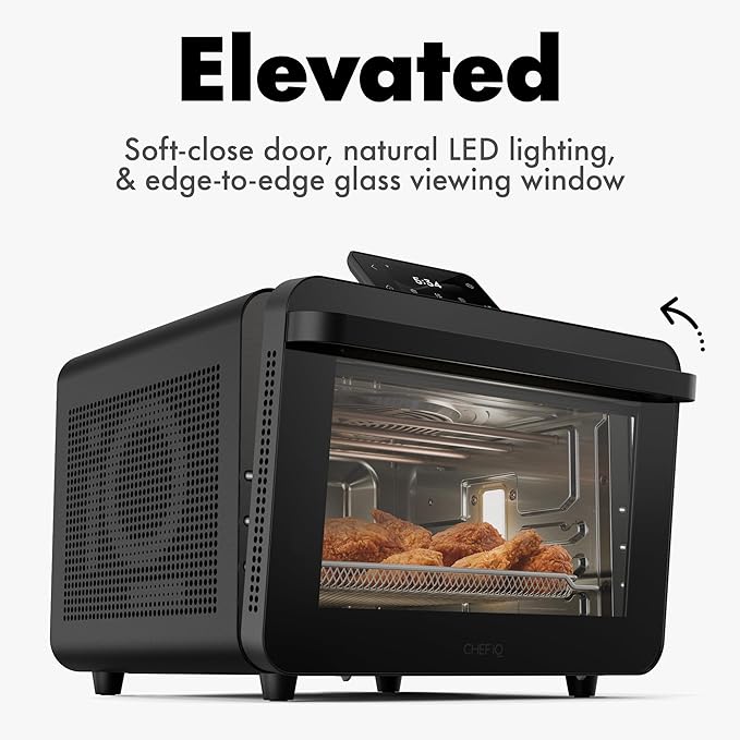 CHEF iQ MiniOven Smart Toaster Oven Air Fryer Combo, 11-in-1 Countertop Convection Oven, Bake, Broil, Air Fry, Broil, Dehydrate, 1750W, 25 Qt Capacity, Fast Cooking with Touchscreen Controls – Black