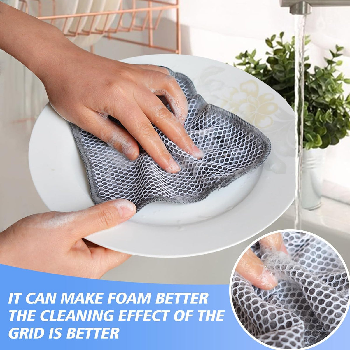 KinHwa Kitchen Washcloths for Dishes Absorbent Microfiber Dish Cloths Quick Dry Dish Rags with Poly Scour Scrub Side Ideal for Kitchen Cleaning (Gray, 12inchx12inch 18 Pack)