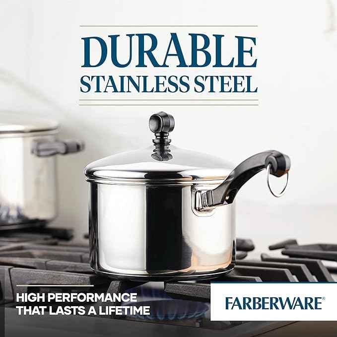 Farberware Classic Stainless Steel 2-Quart Mirror Satin Covered Saucepan, Silver
