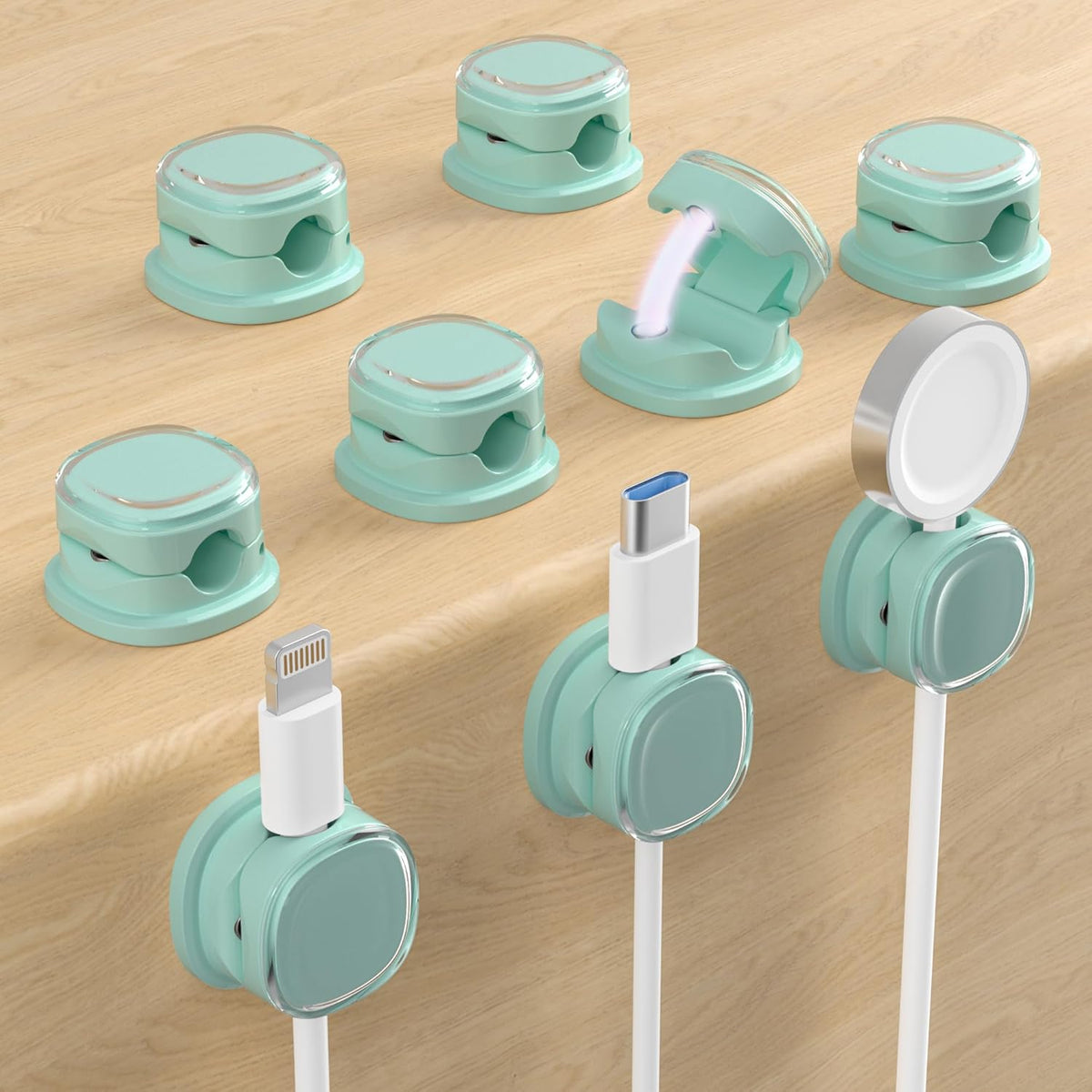 Magnetic Cable Clips, Adjustable Cord Holder Management, Adhesive Wire Keeper Organizer for Home Office Desk Phone PC Car Wall Desktop Nightstand Appliance (9-PCS Cyan)