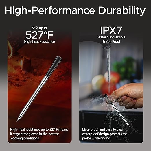 CulinaMeter Three: 3 Probes Wireless Meat Thermometer with LCD Screen, 750FT Digital Cooking Food Thermometer for Beef Lamb Turkey, Dual Sensor Measures Internal & Ambient Temp